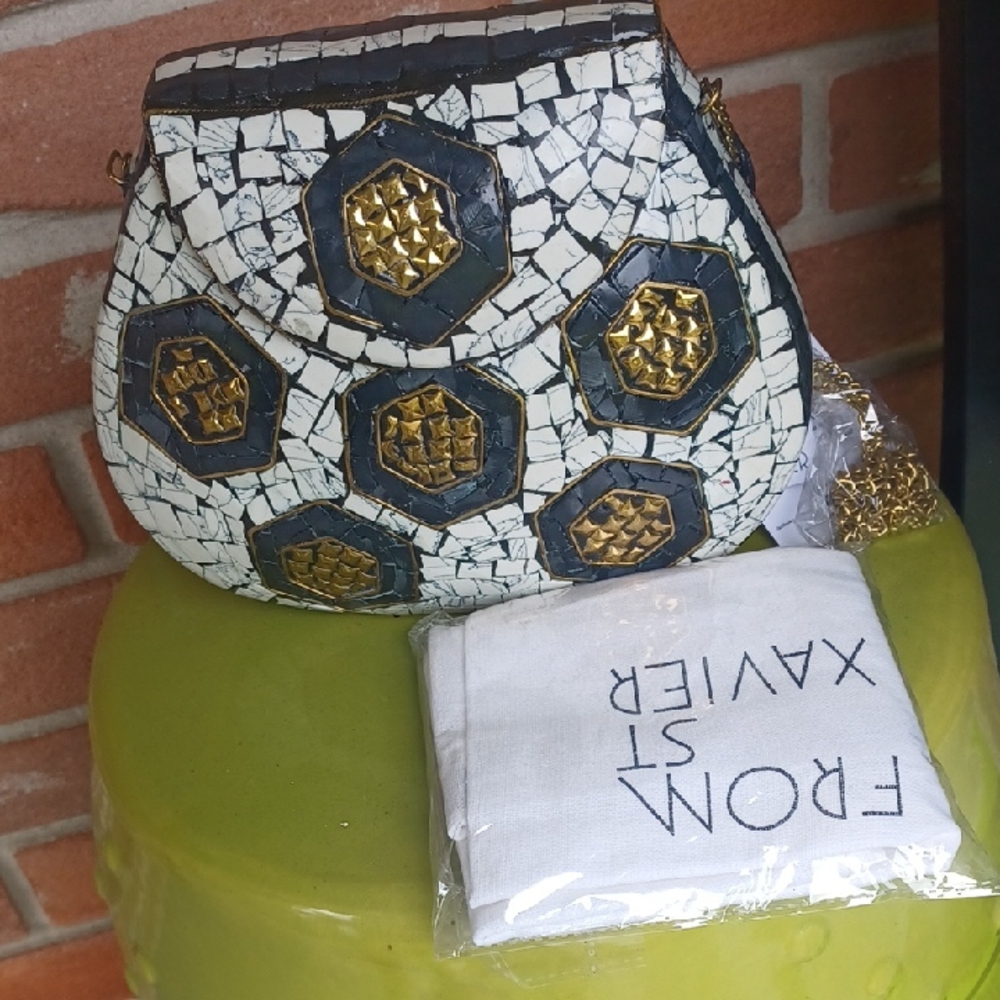 Chic Mosaic Clutch with Gold and Black Accents